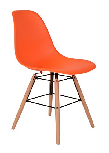 1 x Design Klassiker Stuhl Retro 50er Jahre Barstuhl Küchenstuhl Esszimmer Wohnzimmer Sitz in Orange mit Holz