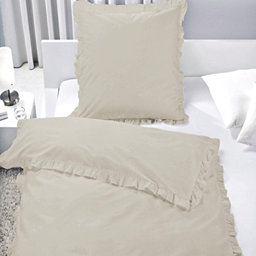 7dreams® Romantische Bettwäsche mit Rüschen 100% Baumwolle 135x200cm / 80x80cm - besonders weich - mit Reißverschluss