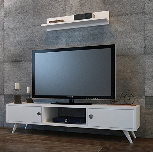 ASPEN Wohnwand - Weiß / Nussbaum - TV Lowboard mit Wandregal in modernem Design
