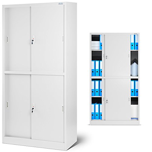 Aktenschrank SD004 Büroschrank mit Schiebetüren 2 Abteile abschließbar 185 cm x 90 cm x 40 cm