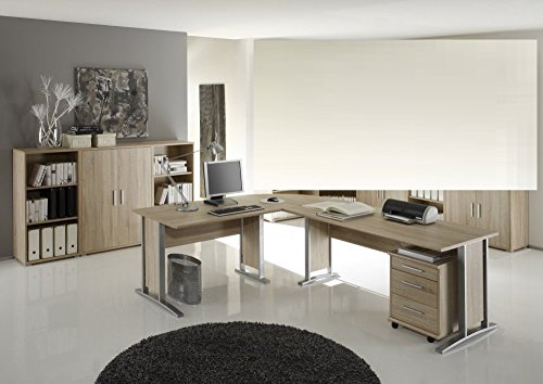 Arbeitszimmer mit Winkelschreibtisch komplett Set Office Line mit Highboard in Eiche Sonoma