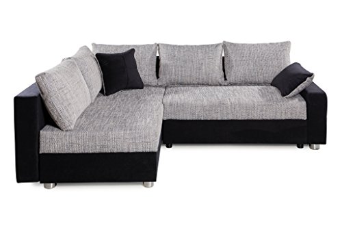 B-famous 100736 Polsterecke mit Bettfunktion und Bettkasten Ecksofa, Stoff, schwarz / grau, 161 x 224 x 83 cm