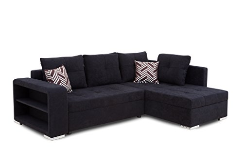 B-famous Jonas Ecke PUR Polsterecke mit Bettfunktion und Bettkasten Ecksofa, Stoff, schwarz, 162 x 226 x 64 cm