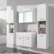 Badezimmer Badmöbel Paso XL LED 80 cm Waschbecken Hochglanz Weiß Fronten - Unterschrank 2x Hochschrank Waschbecken Möbel