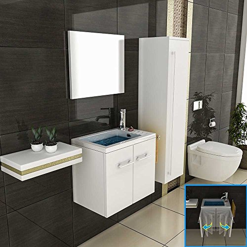 Badmöbel Set mit Waschbecken aus Mineralguss und Unterschrank mit Softclose-Funktion / weiß / 50 cm Breite