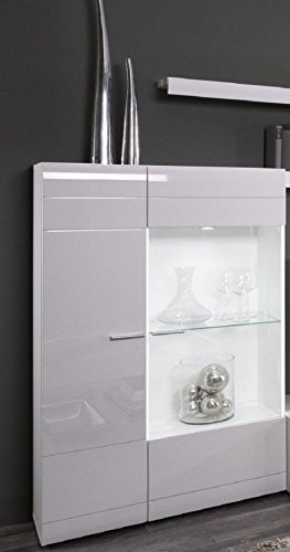 Beauty.Scouts Highboard "La Cors" - Wohnzimmer, Esszimmer, Flur, Diele, Schrank, Highboard, Kommode, Hochglanz weiss, Vitrine rechts, Glasböden, Glastür, optionale Beleuchtung, 90x140x35 cm