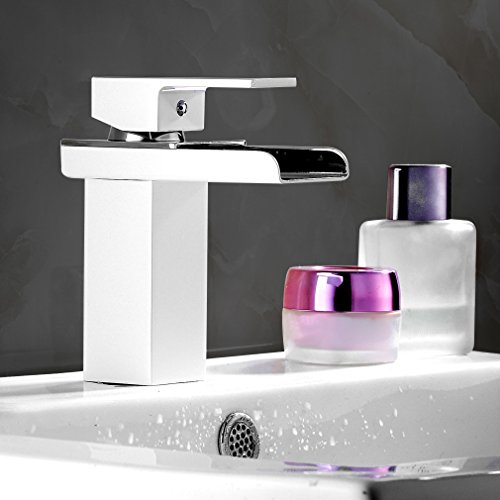 Betterhouse® Wasserfall Wasserhahn Einhebelmischer Waschbecken Bad Armatur Waschtischarmatur weiß + Silber