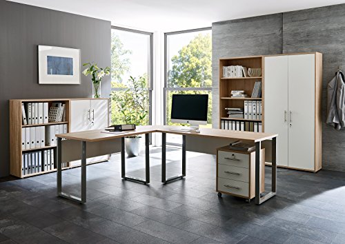 Büro Möbel Arbeitszimmer komplett Set OFFICE EDITION (Set 1) in Eiche Sonoma / Weiß - abschließbar und Metallgriffe - Made in Germany