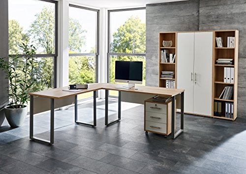 Büro Möbel komplett Set Arbeitszimmer OFFICE EDITION (Set 3) in Eiche Sonoma / Weiß - Made in Germany - abschießbar und Metallgriffe