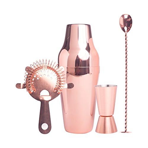 Cocktail Set Copper, Trend Geschenkbox premium Cocktail Shaker Set, Edelstahl kupferfarben, Cocktail Shaker, Jigger, Strainer, Barlöffel