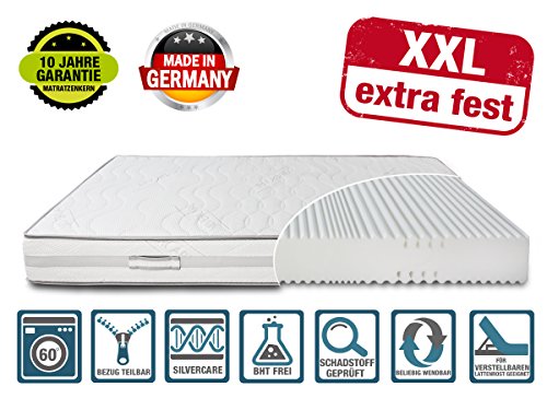 DIREKT VOM HERSTELLER - MADE IN GERMANY Matratze XXL Härtegrad 4 (H4) bis 150kg Höhe 23cm | extra hart | mit SilverCare Borderbezug| Klimaband für beste Belüftung | hochwertig