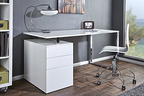 Design Schreibtisch COMPACT hochglanz weiss Bürotisch 160cm Tisch Büro Chrom Arbeitszimmer
