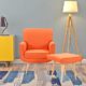 Designer-Sessel mit Hocker, schlicht, modern, Stoff, Sessel mit Hocker fürs Wohnzimmer