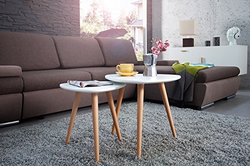 DuNord Design Beistelltisch Couchtisch 2er Set STOCKHOLM weiss Buche 70er Retro Design Tisch