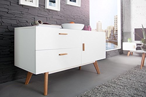 DuNord Design Sideboard Kommode STOCKHOLM 120cm weiss Eiche Retro Design Regal Anrichte