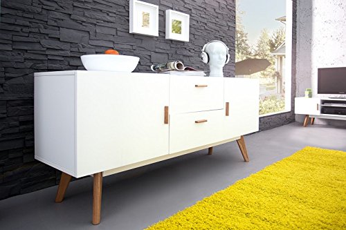 DuNord Design Sideboard Kommode STOCKHOLM 160cm weiss Eiche Retro Design Regal Anrichte