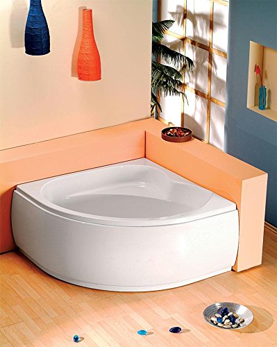 Eckbadewanne SIRIUS 130x130cm, 43cm tief, mit Schürze, Ablaufgarnitur und Wannenfüßen