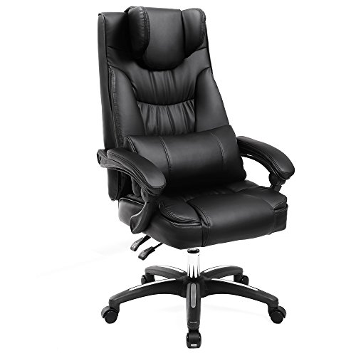 Erstellt von Songmics, Luxus Bürostuhl mit klappbarer Kopfstütze extra großer orthopädischer Chefsessel ergonomischer Schreibtischstuhl schwarz OBG76B