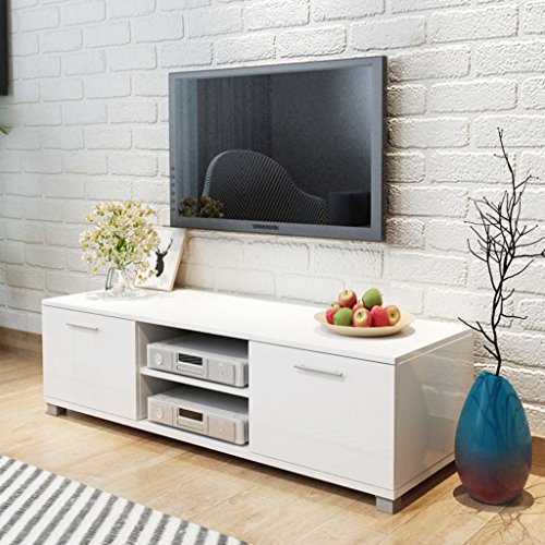 Festnight Hochglanz TV Schrank Fernsehschrank MDF TV-Tisch Fernsehtisch 120 x 40,3 x 34,7 cm Hochglanz Weiß