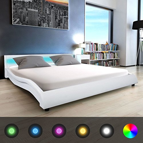 Festnight Polsterbett Bett Doppelbett Ehebett mit LED ohne Matratze 180x200 cm Kunstleder Weiß