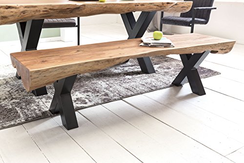 FineBuy Esszimmerbank Akazie Landhaus-Stil Voll-Holz 170 x 46 x 46 cm | Design Sitzbank rechteckig | Bank für Esszimmer Baumstamm | Küchenbank 3 - 4 Personen