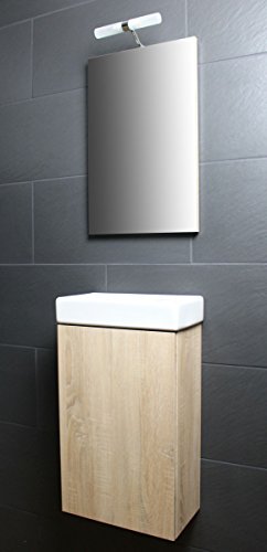 Galdem Bad-Set CUBE Gäste WC Set Gästebad Badmöbel Waschbecken Unterschrank Keramikwaschbecken Waschtisch Spiegel Beleuchtung Softclose