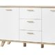 Germania 3216-221 Sideboard im skandinavischen Design GW-Oslo in Weiß/Absetzungen Sanremo-Eiche-Nachbildung, 144 x 85 x 40 cm (BxHxT)