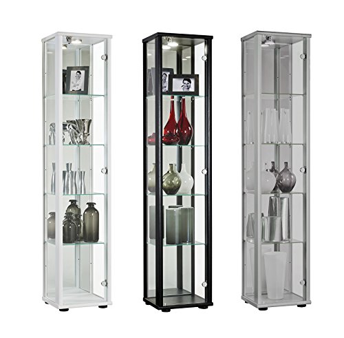 Glasvitrine Sammlervitrine Vitrine LED beleuchtet Schloß Spiegel Weiss Schwarz Silber