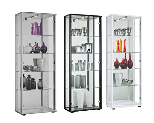 Glasvitrine Sammlervitrine Vitrine LED beleuchtet Schloß Spiegel Weiss Schwarz Silber Sonoma Eiche