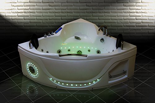 HYDROTHERAPIE Bad – Modena 764/Ecke Bad/2 Personen Whirlpool Badewanne/Whirlpool Badewanne/Bedienfeld mit FM Radio/CD/MP3/39 Edelstahl Seitenbrausen/24 Monate Garantie/Schnelle Lieferung