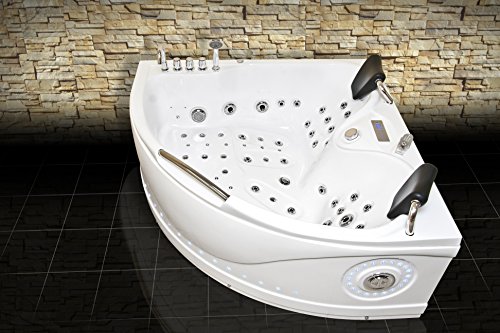 HYDROTHERAPIE Bad – Roma 762/1550 x 1550 x 700 mm/Ozon Desinfektion/Whirlpool Badewanne/Bedienfeld mit FM Radio/CD/MP3/50 Edelstahl Seitenbrausen/24 Monate Garantie/Schnelle Lieferung