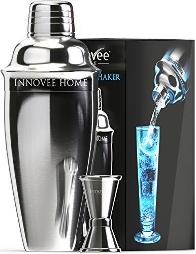 Innovee Cocktailshaker Set - Premium Bar Kit mit kostenlosem Messbecher + Cocktailrezepte Broschüre - 0,7L Professioneller Edelstahl Cocktail Shaker - Martinishaker + Mixer mit Sieb