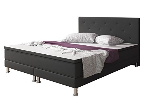 Inter Esra Boxspringbett, Stoff, Anthrazit, 200 x 140 x 105 cm