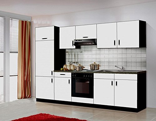 Küche Blacky 270cm Küchenzeile / Küchenblock variabel stellbar in weiss / schwarz