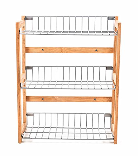 Küchenregal Bambus/Stahl, 3 Fächer, hygienische Gitterböden, puristisches Design, 42 x 33 x 13 cm