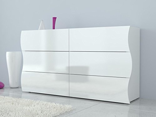 Kommode Sideboard mit 6 Fächer Onda Italian Design hochglanz 155cm weiß