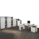 Komplett Büromöbel Set in weiß ● C-Fuss Schreibtische ● Container, 4 Aktenschränke und 4 Aktenregale ● Made in Germany