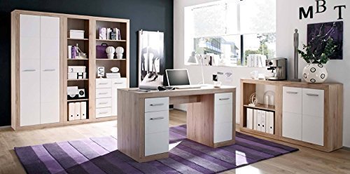 Komplettes Arbeitszimmer in San Remo Eiche / Weiß - Büromöbel Komplett Set Modell 2016
