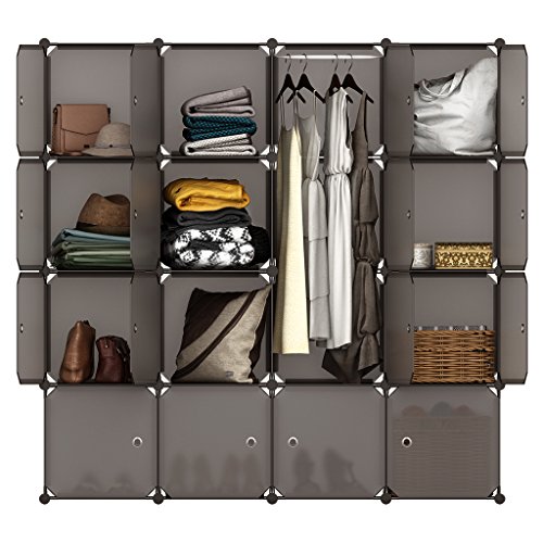 LANGRIA Regalsystem Kleiderschrank 16 Kubus Garderobenschrank für Aufbewahrung Kleidung, Schuhe, Spielzeug und Bücher (Braun)