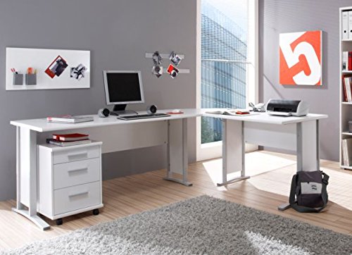 Office Line Winkelkombination Schreibtisch Ecktisch Tisch Bürotisch in weiss, weiss