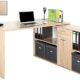 RICOO Winkelkombination Schreibtisch Arbeitstisch Computer Tische WM081ES Office Table Bürotisch Computertisch Gaming Eckschreibtisch Regal Organizer Akten Schrank Lowboard Holz Sonoma Buche Eiche