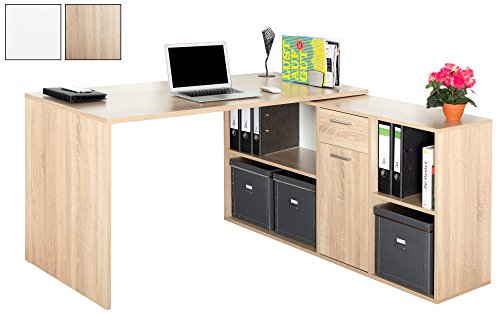 RICOO Winkelkombination Schreibtisch Arbeitstisch Computer Tische WM081ES Office Table Bürotisch Computertisch Gaming Eckschreibtisch Regal Organizer Akten Schrank Lowboard Holz Sonoma Buche Eiche