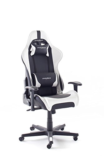 Robas Lund DX Racer 6 Gamingstuhl, Schreibtischstuhl, Bürostuhl, 78 x 52 x 124-134 cm, schwarz/weiß