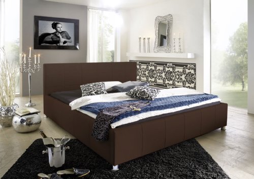 SAM® Design Polsterbett Katja, weiß, pflegeleichtes Bett aus Kunstleder, abgestepptes Kopfteil, Chrom-Füße, gepolstertes Designer-Bett, 100 x 200 cm