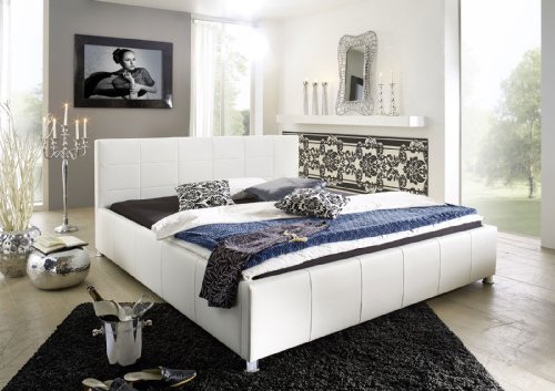 SAM Polsterbett 100x200 cm, Katja, weiß, Bett aus Kunstleder, abgestepptes Kopfteil, stilvolle Chromfüße, als Wasserbett geeignet