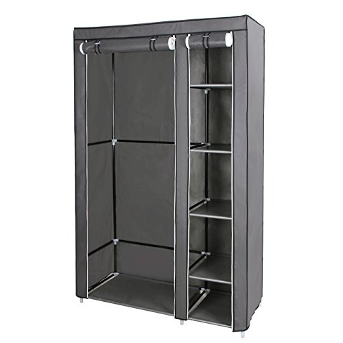 SONGMICS XL Garderobe Stoffschrank Faltschrank Kleiderschrank Campingschrank 175 x 110 x 45 cm grau Zwei hochrollbare Türen LSF007G