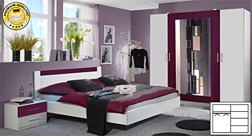 Schlafzimmer 846965 komplett 4-teilig mit Kleiderschrank weiß / brombeer