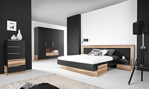 Schlafzimmer Komplett - Set B "Andenne", 4-teilig, Schwarz / Walnuss