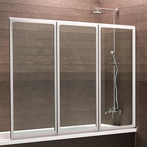 Schulte Duschwand München, 120x130cm, Sicherheitsglas klar oder Querstreifen 3mm, Profilfarbe Weiß, Duschabtrennung für Badewanne
