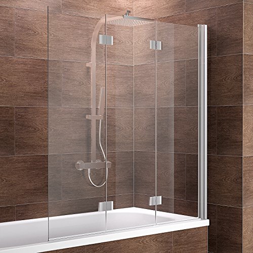 Schulte Duschwand Valet, 130x140 cm, 3-teilig faltbar, Sicherheitsglas klar 6 mm, Profilfarbe chrom-optik, Duschabtrennung für Badewanne